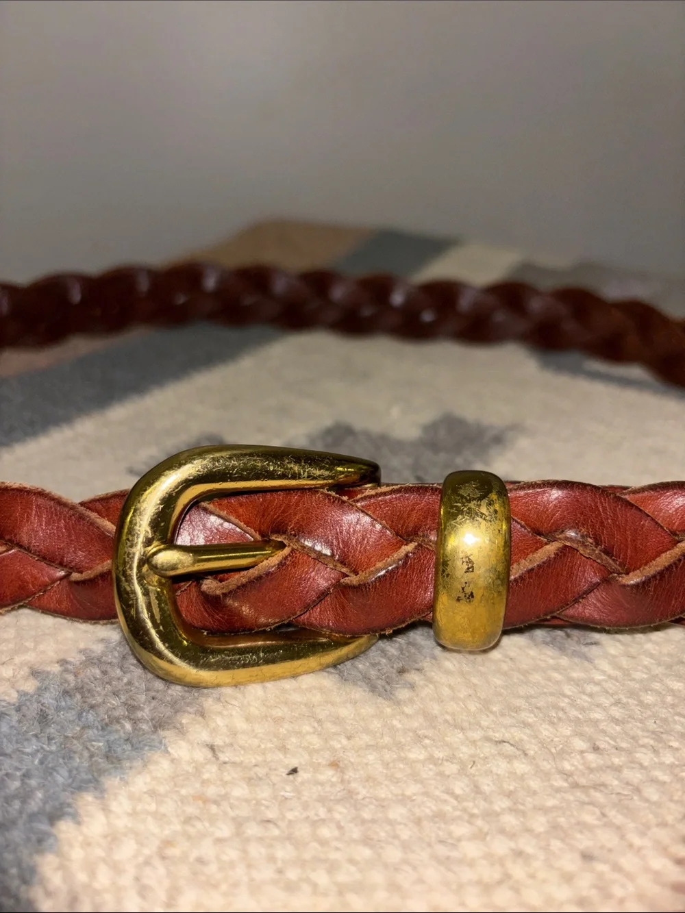 Zele Braided Chestnut Leather Belt with Gold Buckle